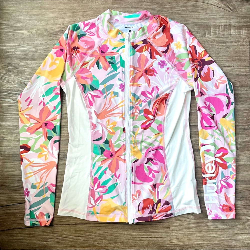 NWOT Hurley Floral Pop Long Sleeve Zip Rashguard